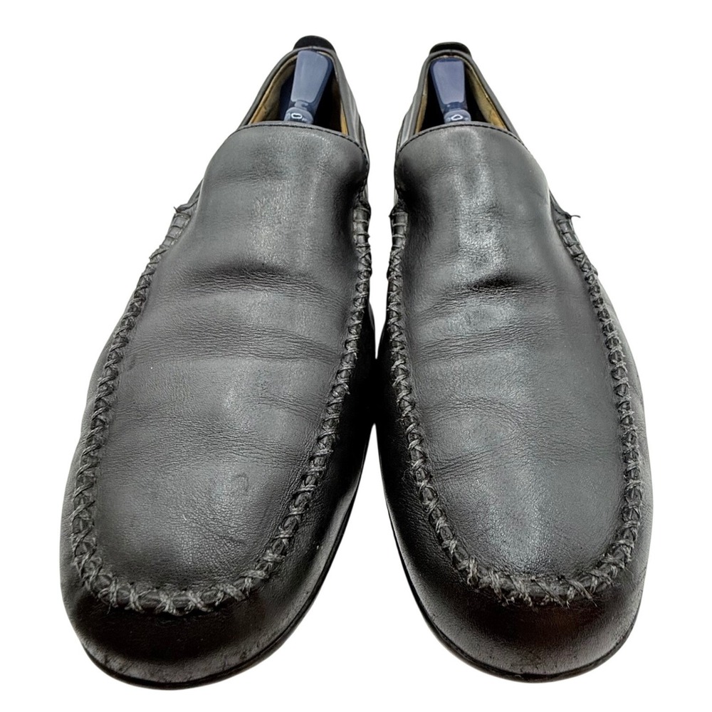 VTG Clarks Leather Loafers Mens 10.5 Black Moc Toe Mocs Comfort Dress Shoes - Picture 4 of 8